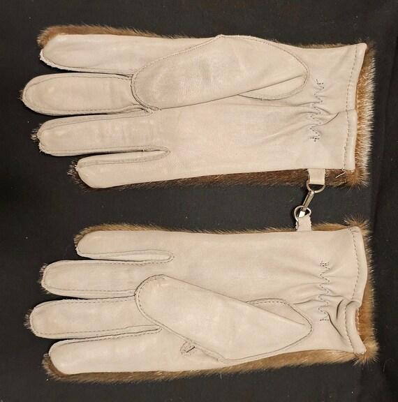 Vintage Seal Fur Tan Brown and Gray Leather Glove… - image 2