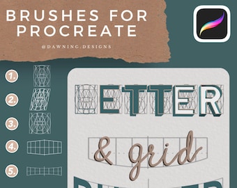 14 Lettering Builder Grids Procreate, Grid Builder, Brushes for Procreate, Builder Lettering, Guide Stamp, Digital Brush
