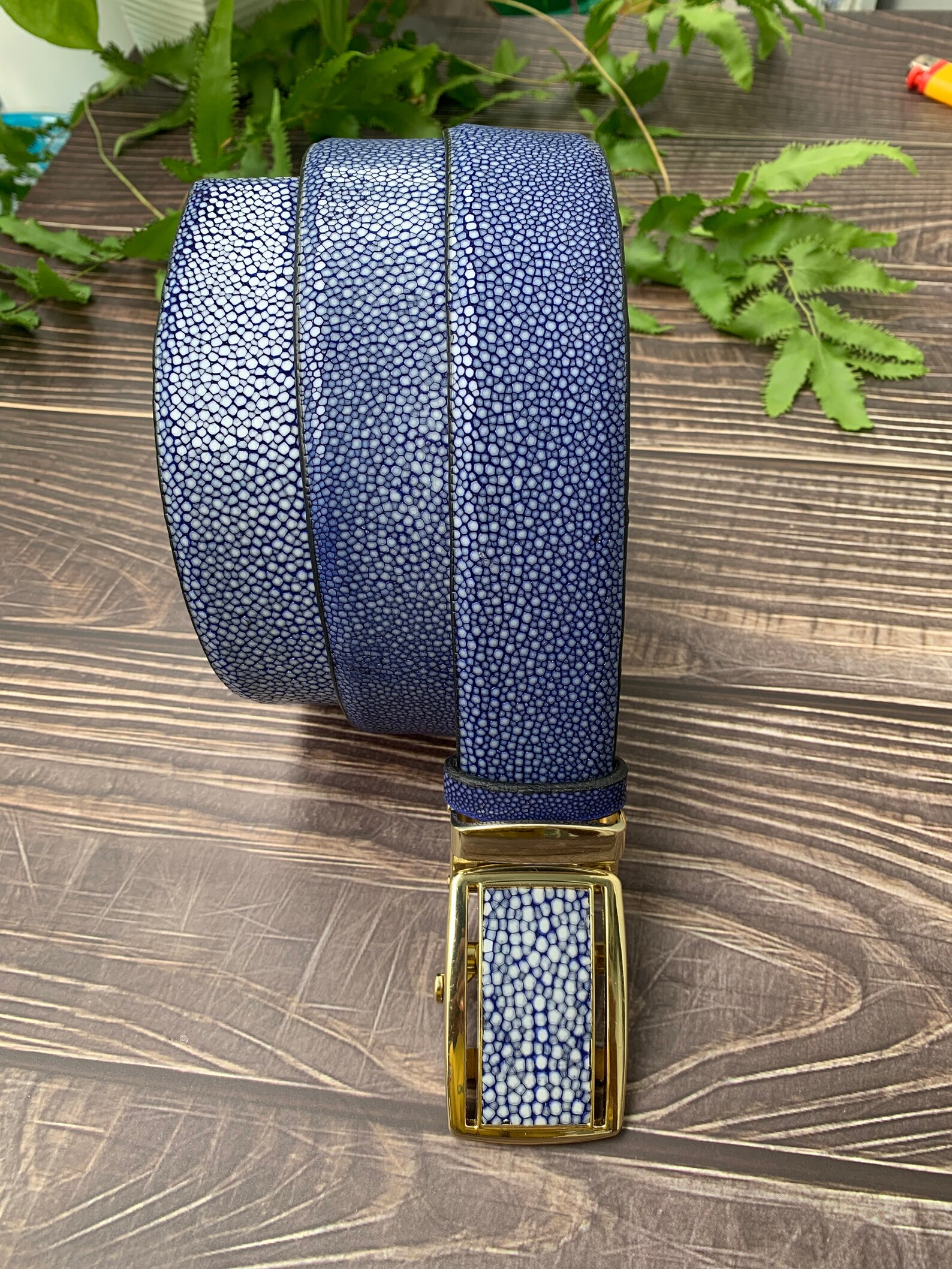 Navy Blue Genuine Stingray leather skin belts for men Etsy