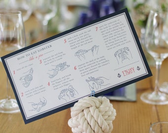 How to eat a Lobster instructional card for event or wedding collateral
