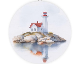 Houten bord kustvuurtoren: rustieke nautische muurkunst