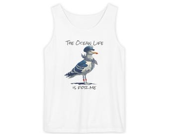The Ocean Life Is For Me Seagull tank top | Beach Bird Illustration