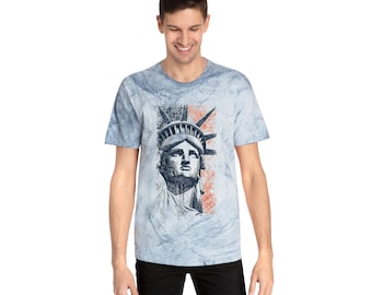Vrijheidsbeeld Color Blast Tee, unisex grafisch T-shirt, vintage stijl, vrijetijdskleding, cadeau voor vrijheidsliefhebbers, ideaal voor de zomer