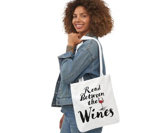 Canvas draagtas Wine Lover: 'Read Between the Wines'-ontwerp