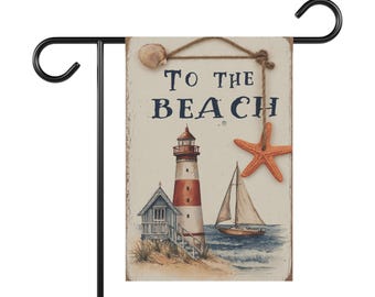Beach-Themed Garden Banner, Coastal Decor, Summer Welcome Flag, Nautical Home Accessory, Outdoor Decoration