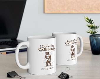 I Love California Grizzly Bear Hugging California Map Ceramic Mug 11oz