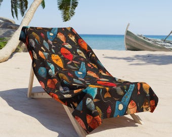 Colorful Abstract Fish Pattern Beach Towel | Tropical Ocean Marine Life