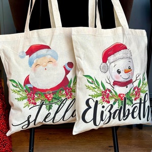 Personalized Christmas Tote Bags Custom Xmas/Noel Totes Bag Gifts Customized Santa Snowman Penguin Reindeer Tree Gnome Goodie Reusable Bags