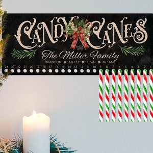 Christmas Sign for Family, Custom Christmas Countdown Sign, Candy Canes Family Sign, Christmas Gifts for Family, Christmas Eve Sign