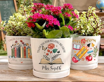 Thank You Gift for Teacher Appreciation, Thank You for Helping Me Grow Personalized Teacher Pot, Teacher Desk Gift, End of Year Teacher Gift