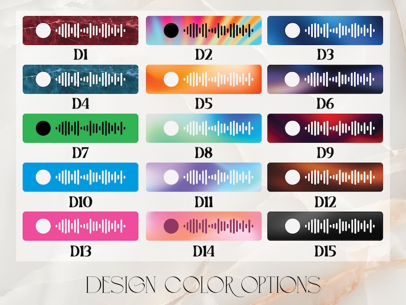 May include: A set of 15 different color options for a design featuring a white circle and a barcode. The colors include red, blue, green, orange, purple, pink, black, and white.