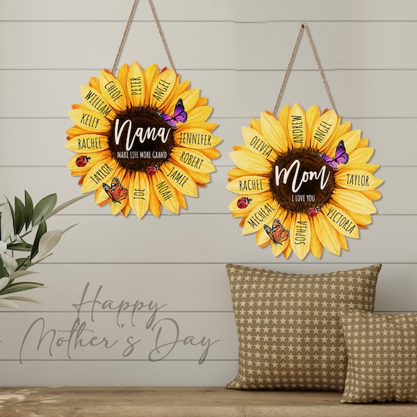 Personalized Grandmas Garden Flower Gift for Mothers Day Gifts, Custom Grandma Gift for Mothers Gift for Grandma Wood Sign Sunflower Gifts