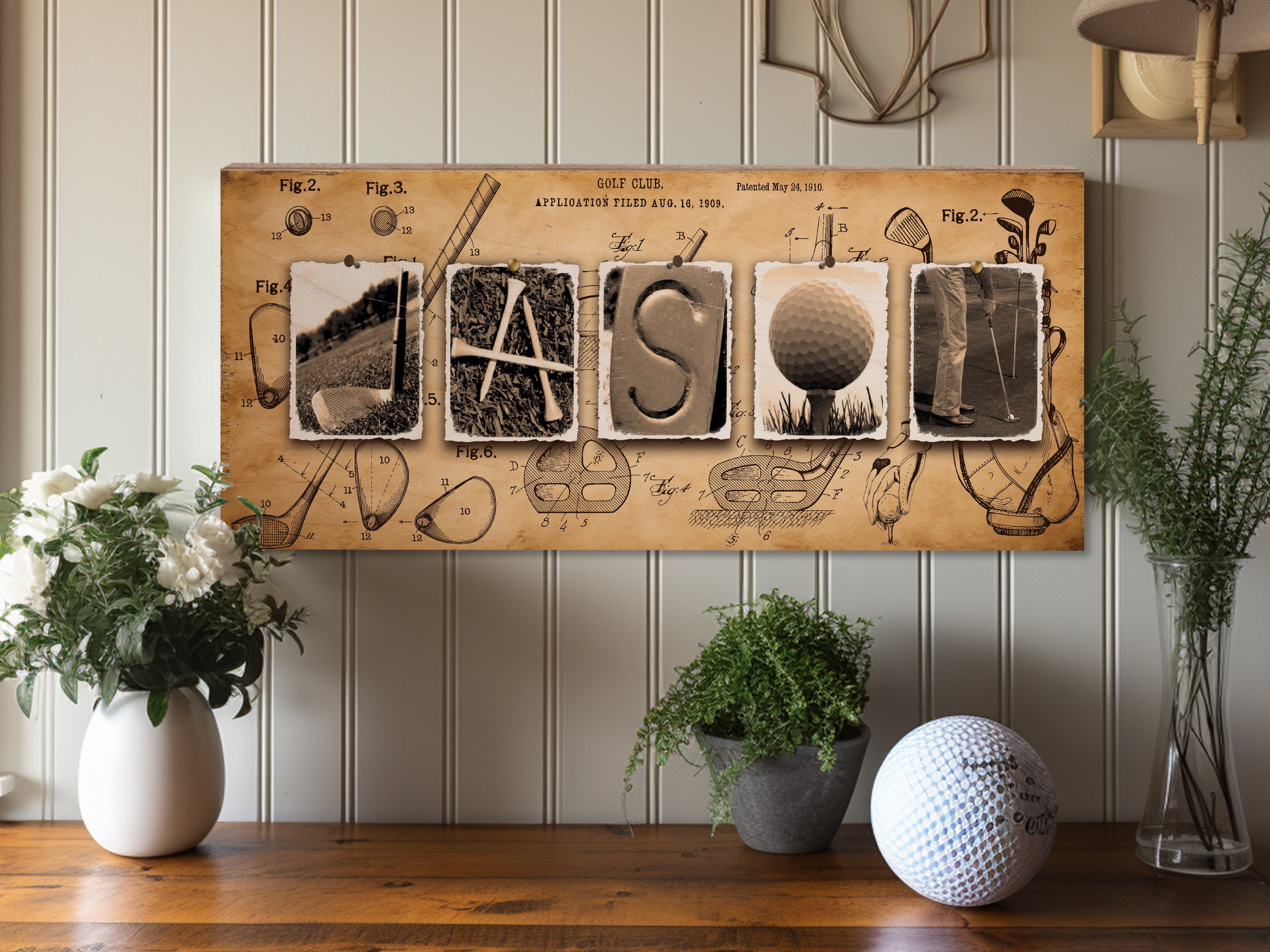 Personalized Golf Gifts for the Golfers Men, Personalized Golf Wood Sign, Golf Gifts for Men, Golf Room Decor, Vintage Golf Name Art