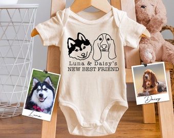 Personalized Pet Portrait Onesies for Babies Gifts, Protected by Pets Onesie Gifts, New Best Friend Onesie, Custom Pet Name Bodysuits Baby