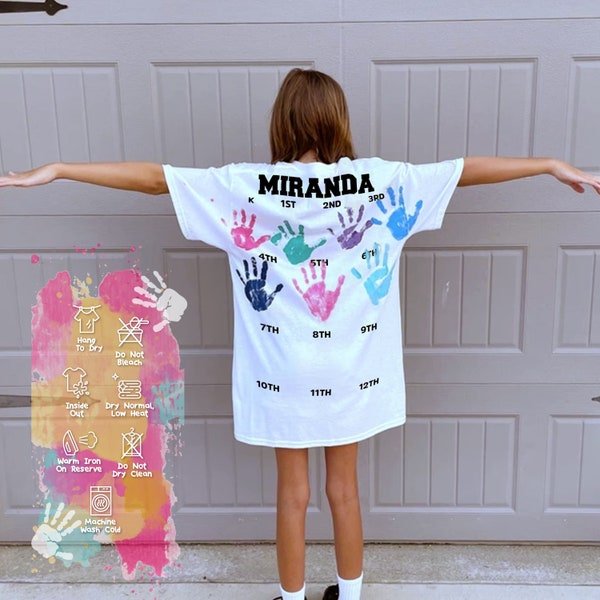 Personalized Grow With Me Shirt for School, Class of 2038 First Day of School Gift For Kid, Hand Print Shirt For Kid, Memorial Gift For Kids