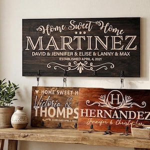 Personalized Key Holder for Wall Key Hanger w/Family Name Key Hook Mr Mrs Wedding Gift Housewarming Gift For Couple Name Sign New Home Gift