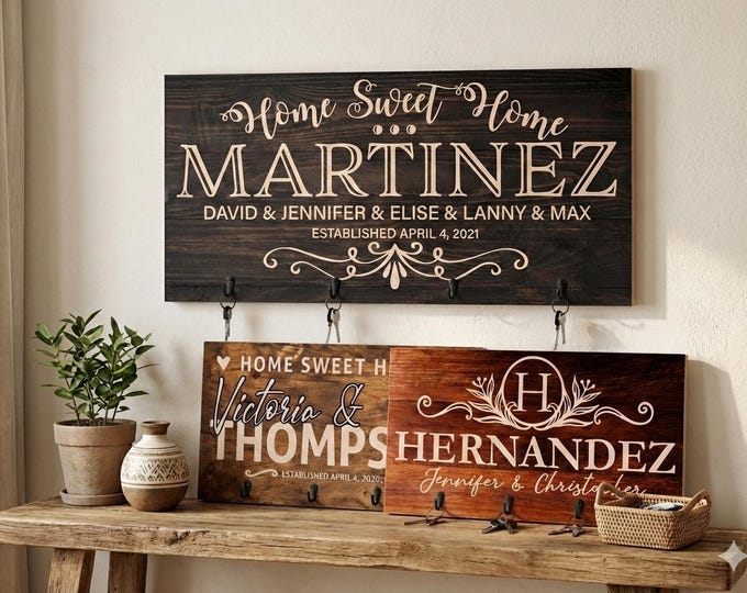 Personalized Key Holder for Wall Key Hanger w/Family Name Key Hook Mr Mrs Wedding Gift Housewarming Gift For Couple Name Sign New Home Gift