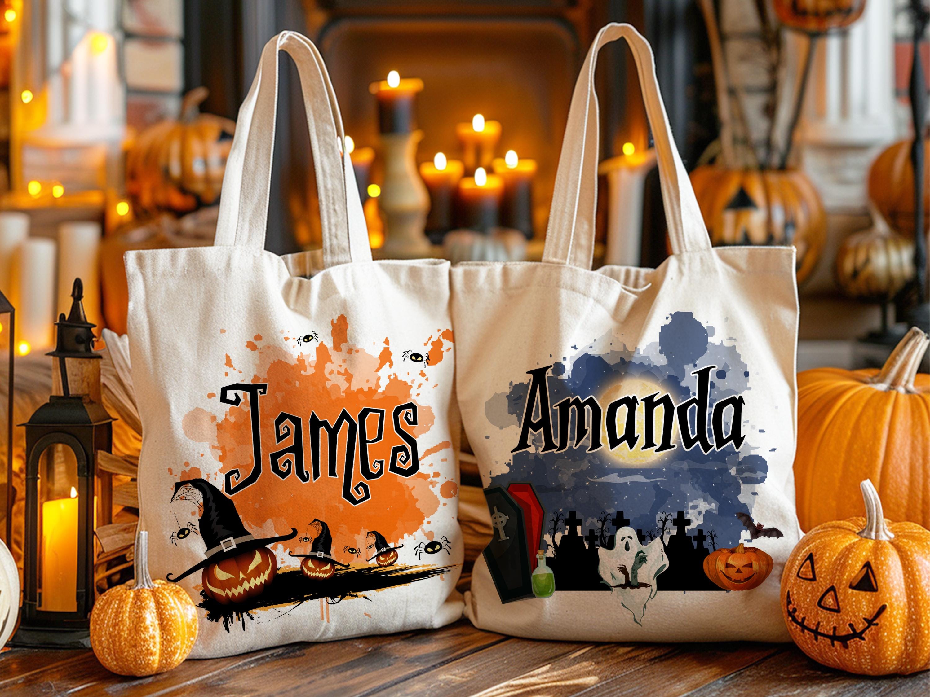 Personalized Halloween Tote Bag Customized Pumpkin Witch Black Cat Castle Skeleton Ghost Canvas Tote Bag for Trick or Treat Goodie Gift Bags - Etsy