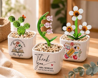Thank You Gifts for Teacher Glass Flower Pot with Custom Name, Thank You for Helping Me Grow, Teacher Appreciation End of Year Teacher Gift