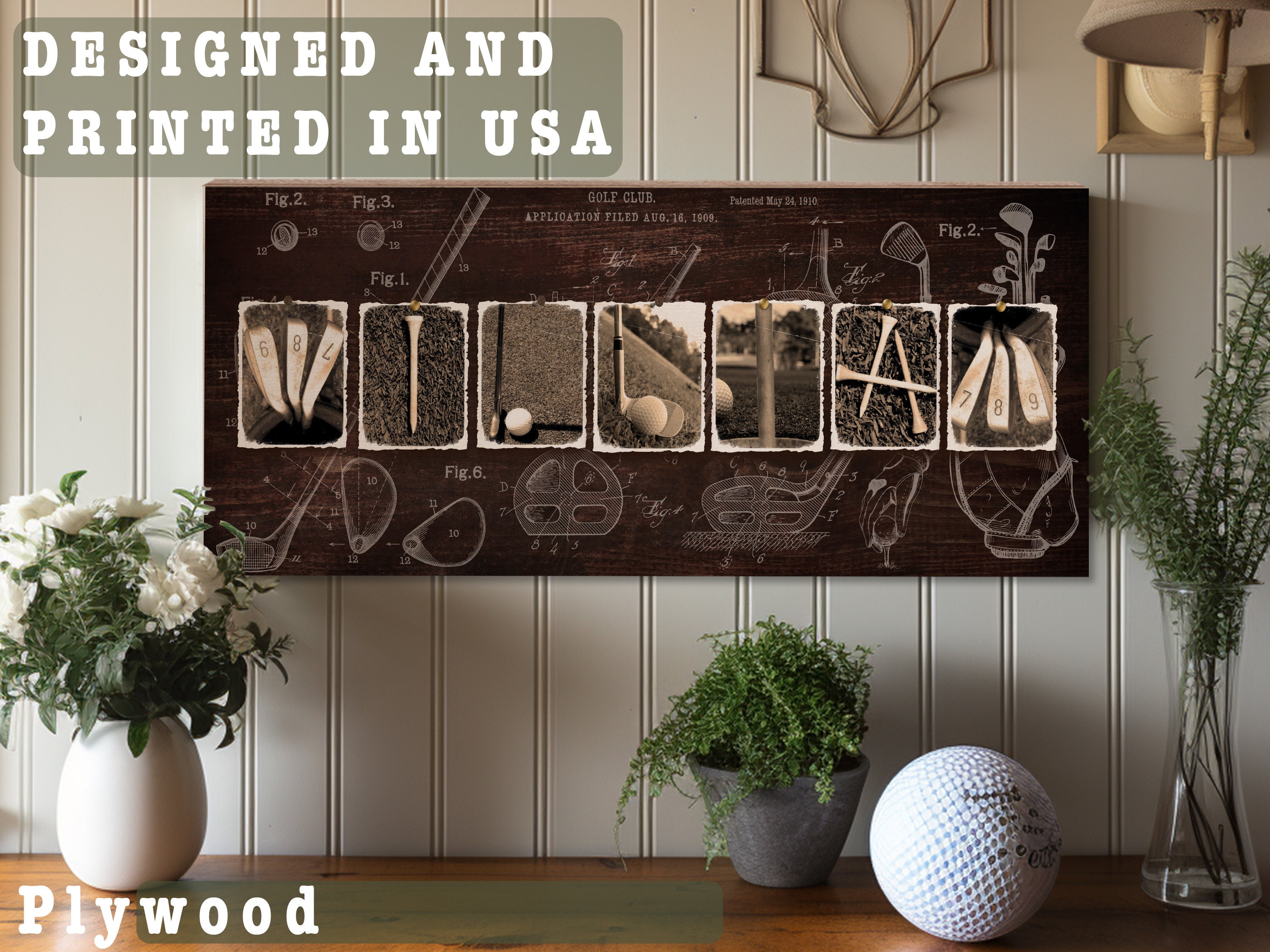 Personalized Golf Gifts for the Golfers Men, Personalized Golf Wood Sign, Golf Gifts for Men, Golf Room Decor, Vintage Golf Name Art