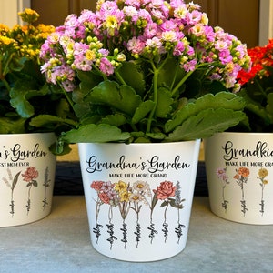 Personalized Flower Pot For Grandmas Garden Gift for Grandma, Birth Flower Mom Gifts from Daughter, Personalized Gifts for Mothers Day Gifts image 1