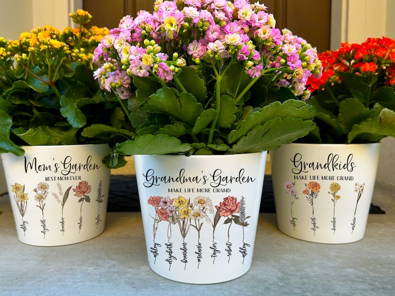 Personalized Flower Pot For Grandmas Garden Gift for Grandma, Birth Flower Mom Gifts from Daughter, Personalized Gifts for Mothers Day Gifts image 1