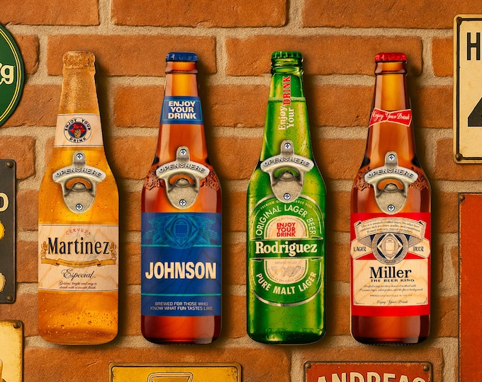 Personalized Beer Opener Fathers Day Gift For Dad, Custom Wall Mounted Beer Bottle Opener Wood Sign Gift for Him, Man Cave Bar Decoration