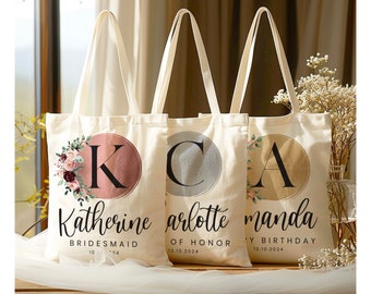 Custom Bridesmaid Tote Bag for Bridal Party, Personalized Bridesmaid Bags, Custom Bridesmaid Bachelorette Party Favor, Initial Bag for Women