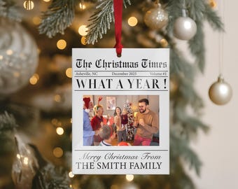 Custom Family Christmas Photo Ornament for Family Keepsake Gift, The Christmas Times What A Year Newspaper Ornament; Clear Acrylic 3"x4"