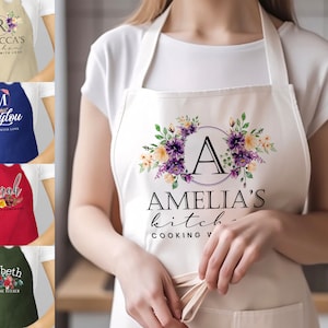 Custom Family Apron Cooking Gift for Mothers Day, Personalized Apron for Women Adjustable Neck w/Pocket, Customized Aprons for Kitchen Gifts