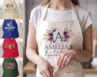 Custom Family Apron Cooking Gift for Mothers Day, Personalized Apron for Women Adjustable Neck w/Pocket, Customized Aprons for Kitchen Gifts