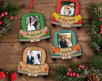 Custom Just Married Car Ornament: Wooden Wedding Keepsake For Christmas