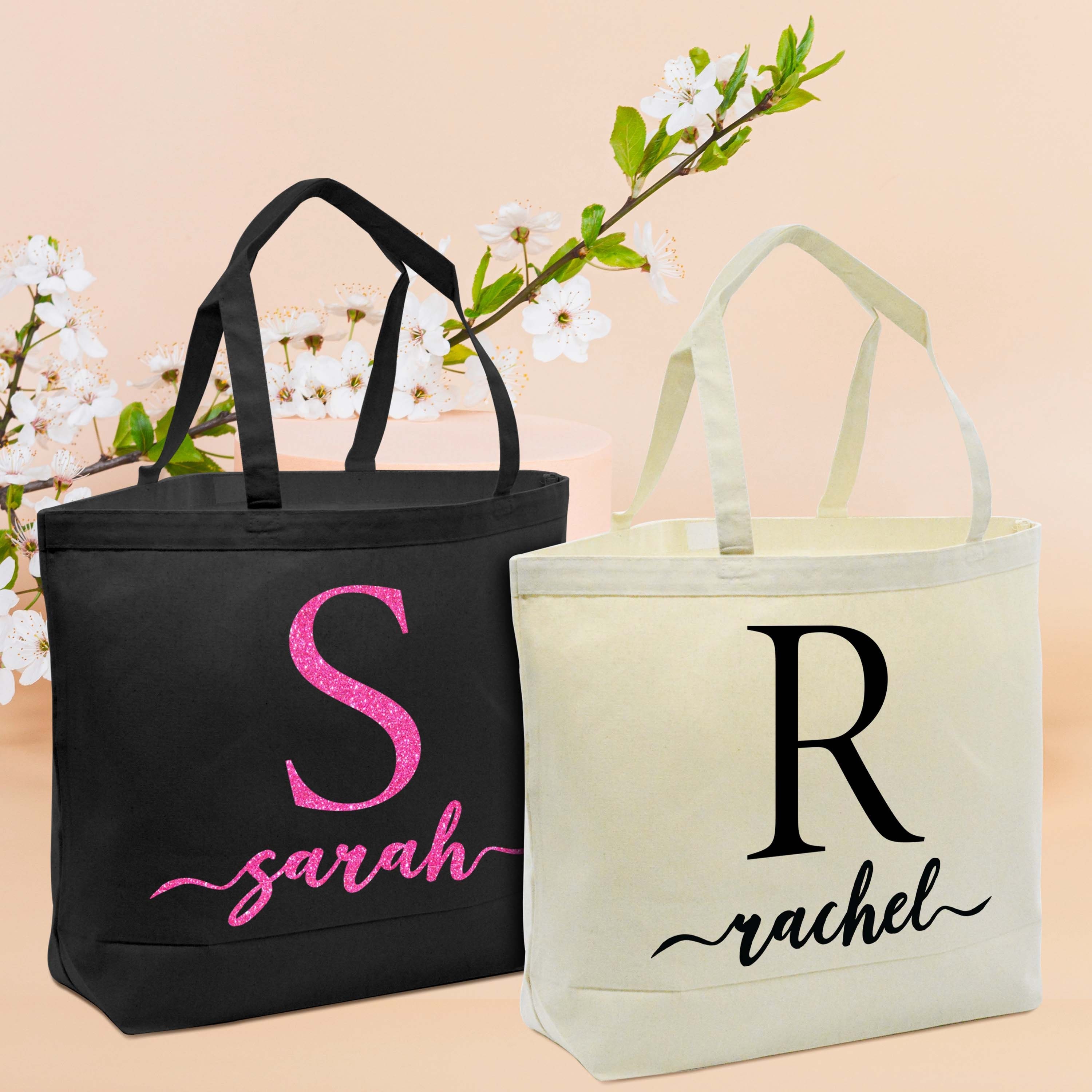 Buy Canvas Tote Bags W/initial Name for Women Gifts Black Beige Online in  India 