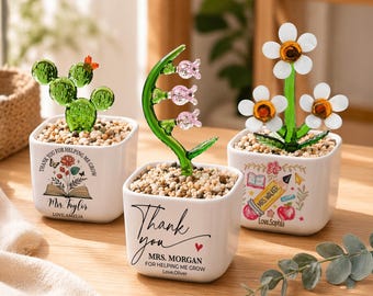Thank You Gifts for Teacher Glass Flower Pot with Custom Name, Thank You for Helping Me Grow, Teacher Appreciation End of Year Teacher Gift