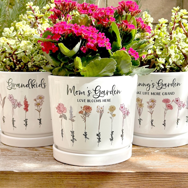 Regalo de jardín de la abuela para la abuela, regalos personalizados para el Día de la Madre, maceta personalizada, regalo de flores de nacimiento para mamá de parte de su hija.