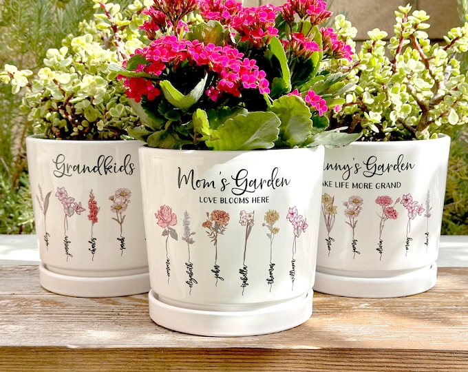 Grandmas Garden Gift for Grandma, Personalized Gifts for Mothers Day Gifts, Personalized Flower Pot, Birth Flower Mom Gifts from Daughter