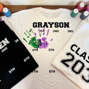 Personalized Grow With Me Shirt for School, Class of 2038 First Day of School Gift For Kid, Hand Print Shirt For Kid, Memorial Gift For Kids image 2