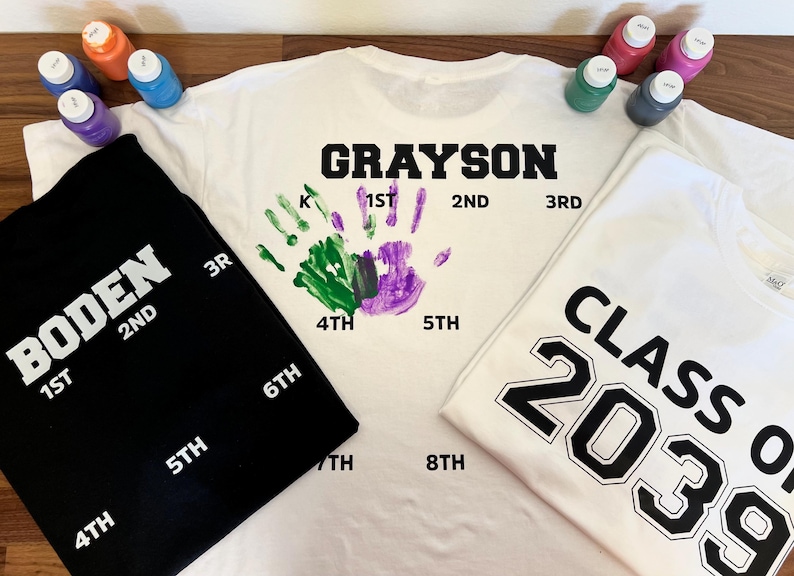 Personalized Grow With Me Shirt for School, Class of 2038 First Day of School Gift For Kid, Hand Print Shirt For Kid, Memorial Gift For Kids image 2