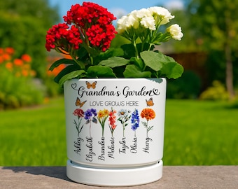 Personalized Flower Pot with Grandkids Name | Custom Gift for Grandma | Custom Grandma Gift for Mothers Day Gift | Custom Outdoor Flower Pot