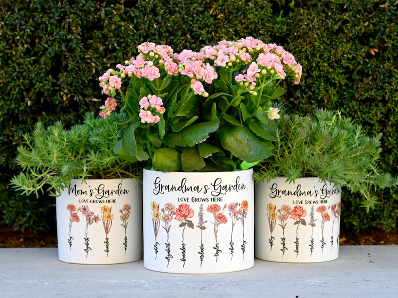 Grandmas Garden Gift for Grandma, Personalized Gifts for Mothers Day Gifts, Personalized Flower Pot, Birth Flower Mom Gifts from Daughter image 7
