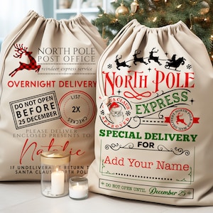 Custom Large Santa Sack Bags, Custom Christmas Gift Bag, Christmas Eve Box, Personalized Christmas Gift Sack for Christmas, Holiday Gift Bag