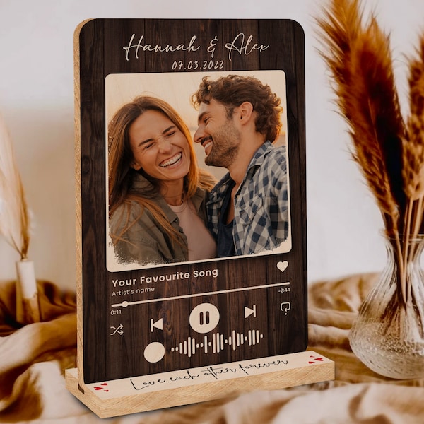 Personalized Photo Couple Music Plaque with Stand, Custom Photo Song Plaque Gift For Music Lovers, Custom Album Cover, Memorial Photo Gift