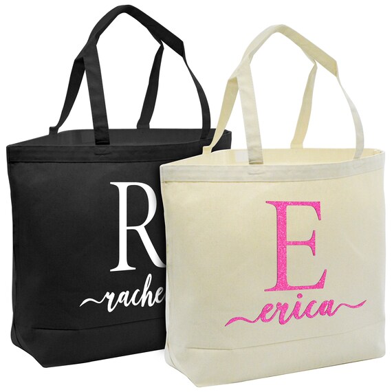 Initial Canvas Tote Bag, Personalized Present Bag, Gift Bag