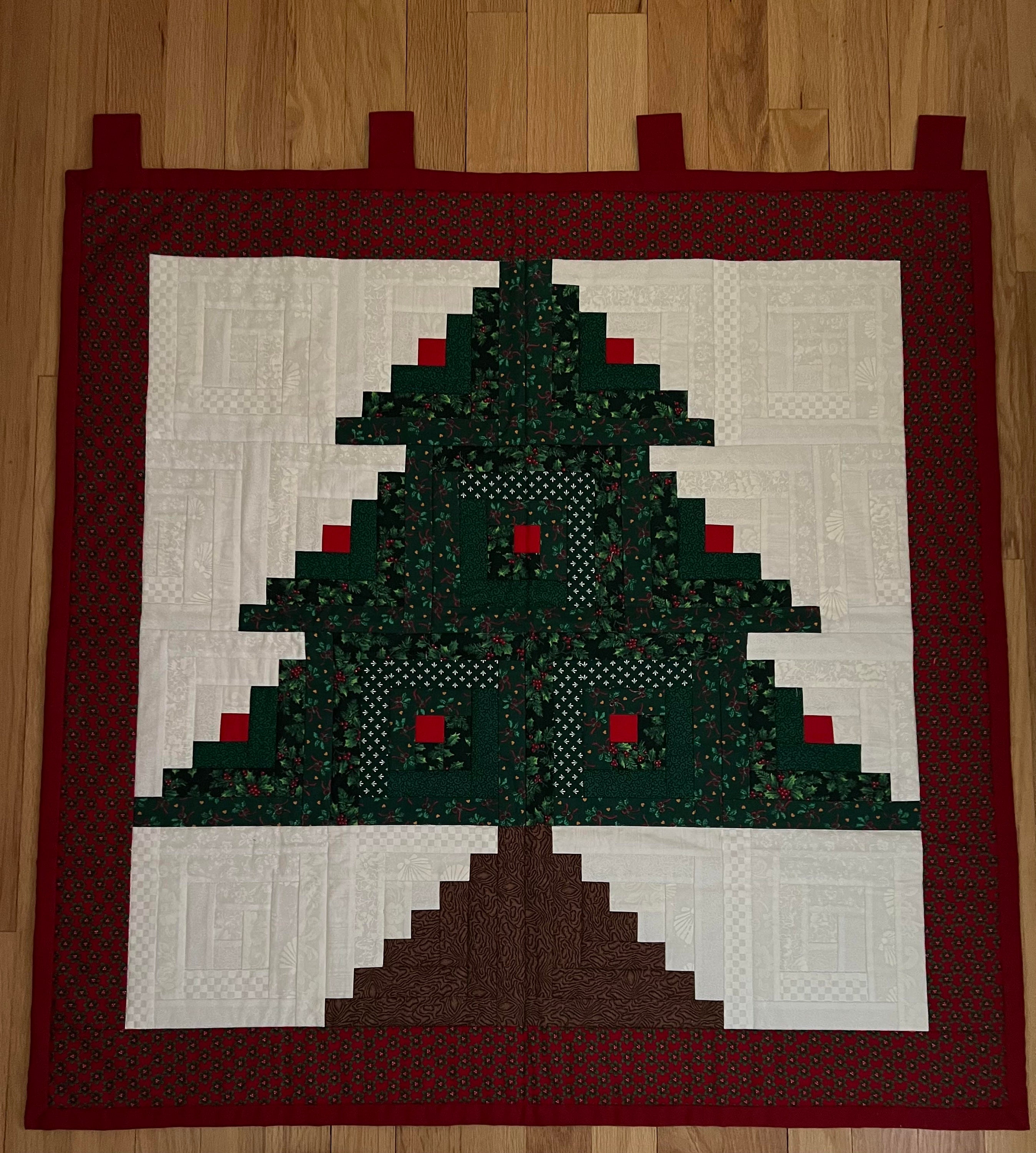 2 Quilted Christmas Wall Hangings, Log Cabin Pattern Etsy