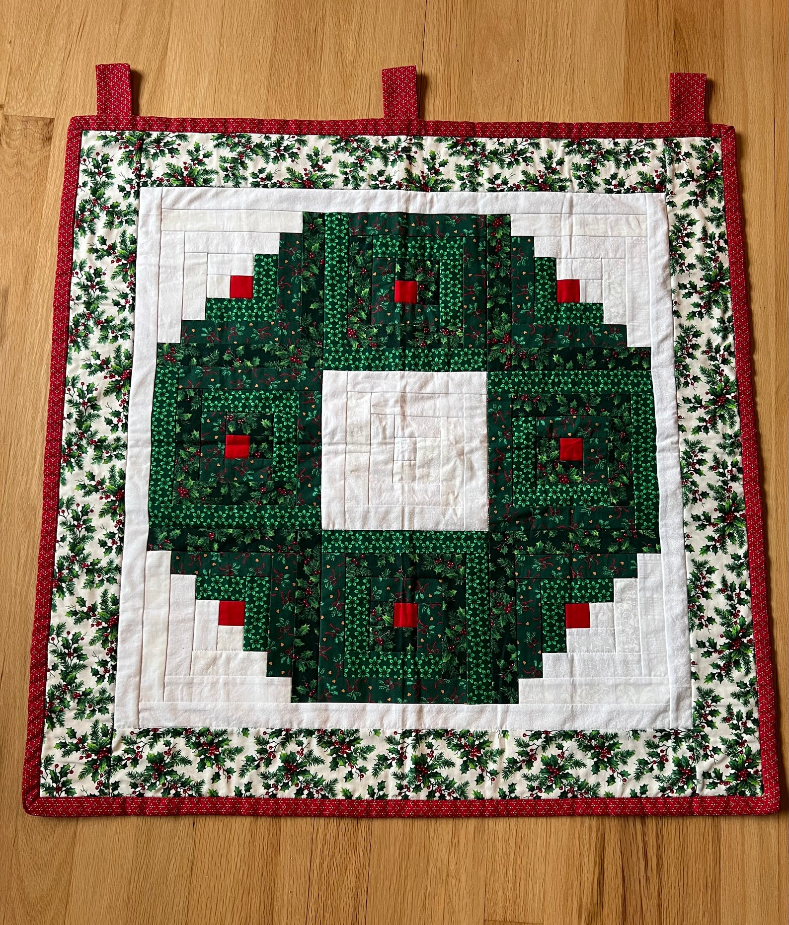2 Quilted Christmas Wall Hangings, Log Cabin Pattern Etsy