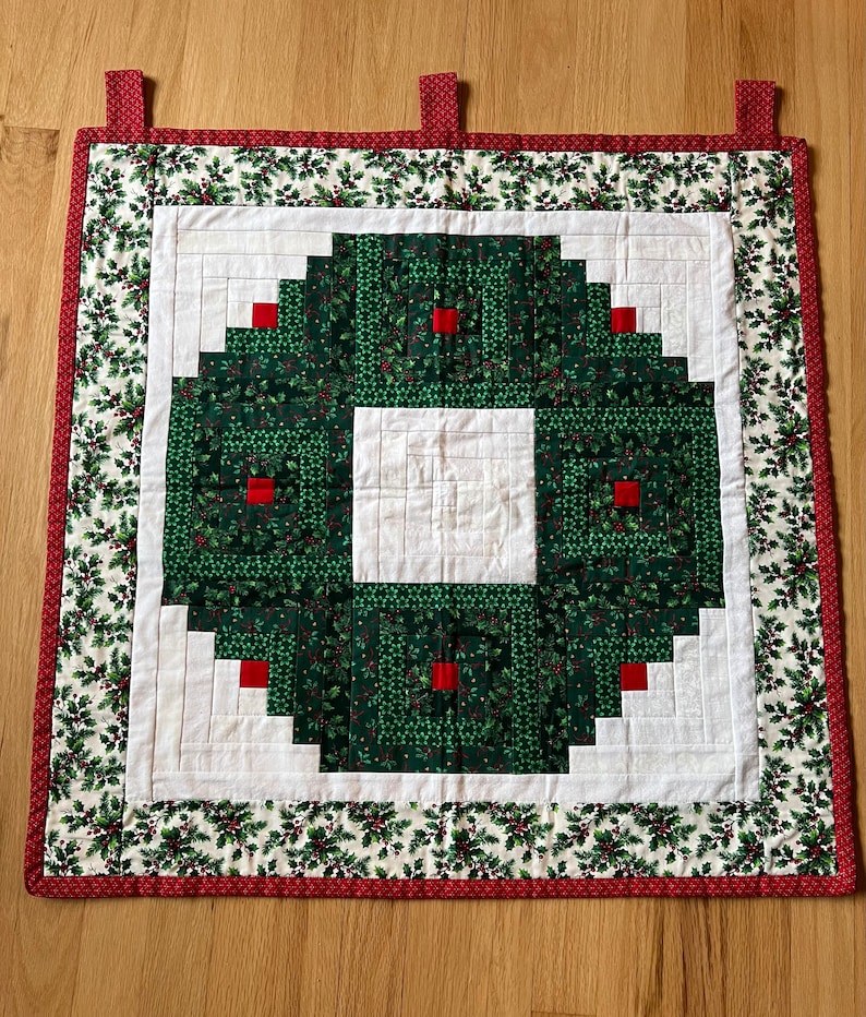 2 Quilted Christmas Wall Hangings, Log Cabin Pattern Etsy