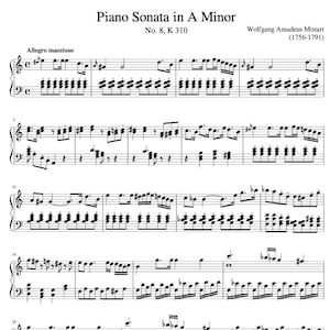 Sonata No. 8 in A Minor - Mozart - Piano Sheet Music Download - Origianl Version