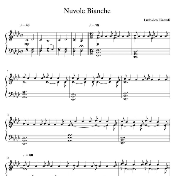 Nuvole Bianche - Ludovico Einoudi - Download spartiti per pianoforte - Versione originale (ft. in Insidious)