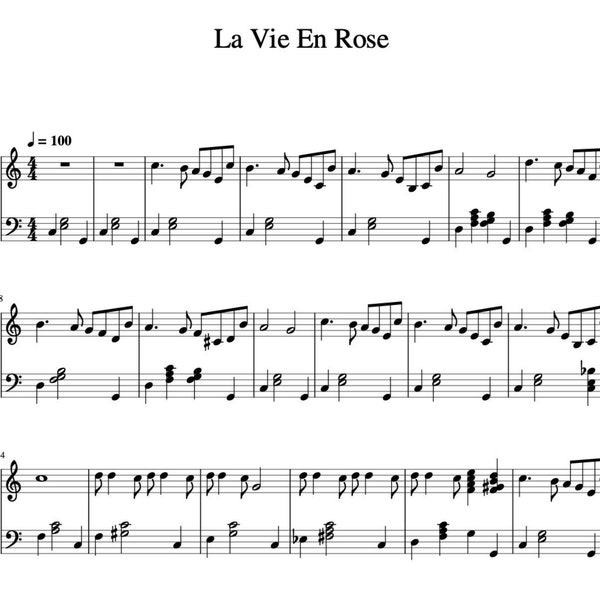 La Vie En Rose - Edith Piaf - Piano Sheet Music Download - Complete Version