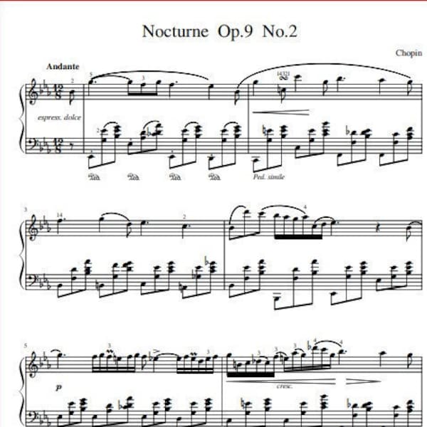 Nocturne in E flat major, Op. 9 No. 2 - Piano Music Sheets Download by Frédéric Chopin - Origianl Version